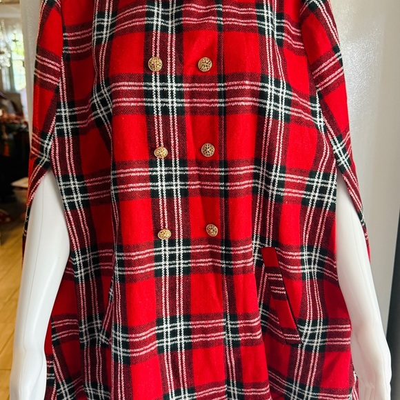 SHEIN Jackets & Blazers - SHEIN Red and Black Plaid Poncho Cape in Size Medium